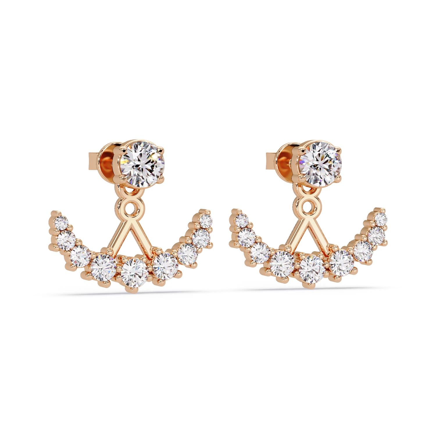 Round 1.20 Ct Lab-Grown Diamond Curved Fan Jacket Earrings - Sterling Silver