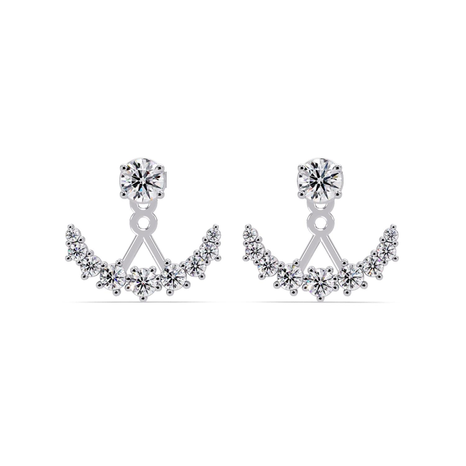 Round 1.20 Ct Lab-Grown Diamond Curved Fan Jacket Earrings - Sterling Silver