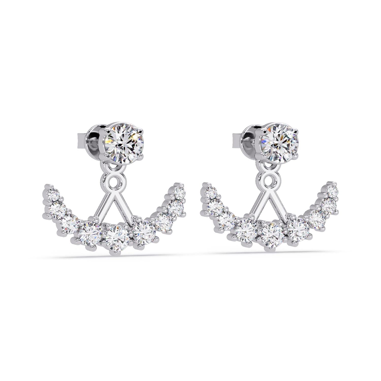 Round 1.20 Ct Lab-Grown Diamond Curved Fan Jacket Earrings - Sterling Silver