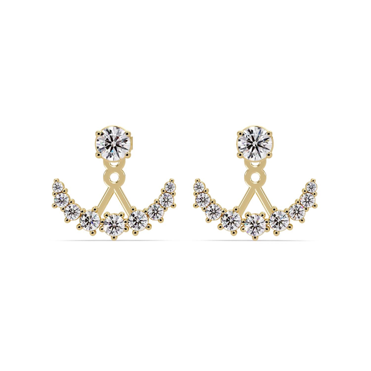 Round 1.20 Ct Lab-Grown Diamond Curved Fan Jacket Earrings - Sterling Silver
