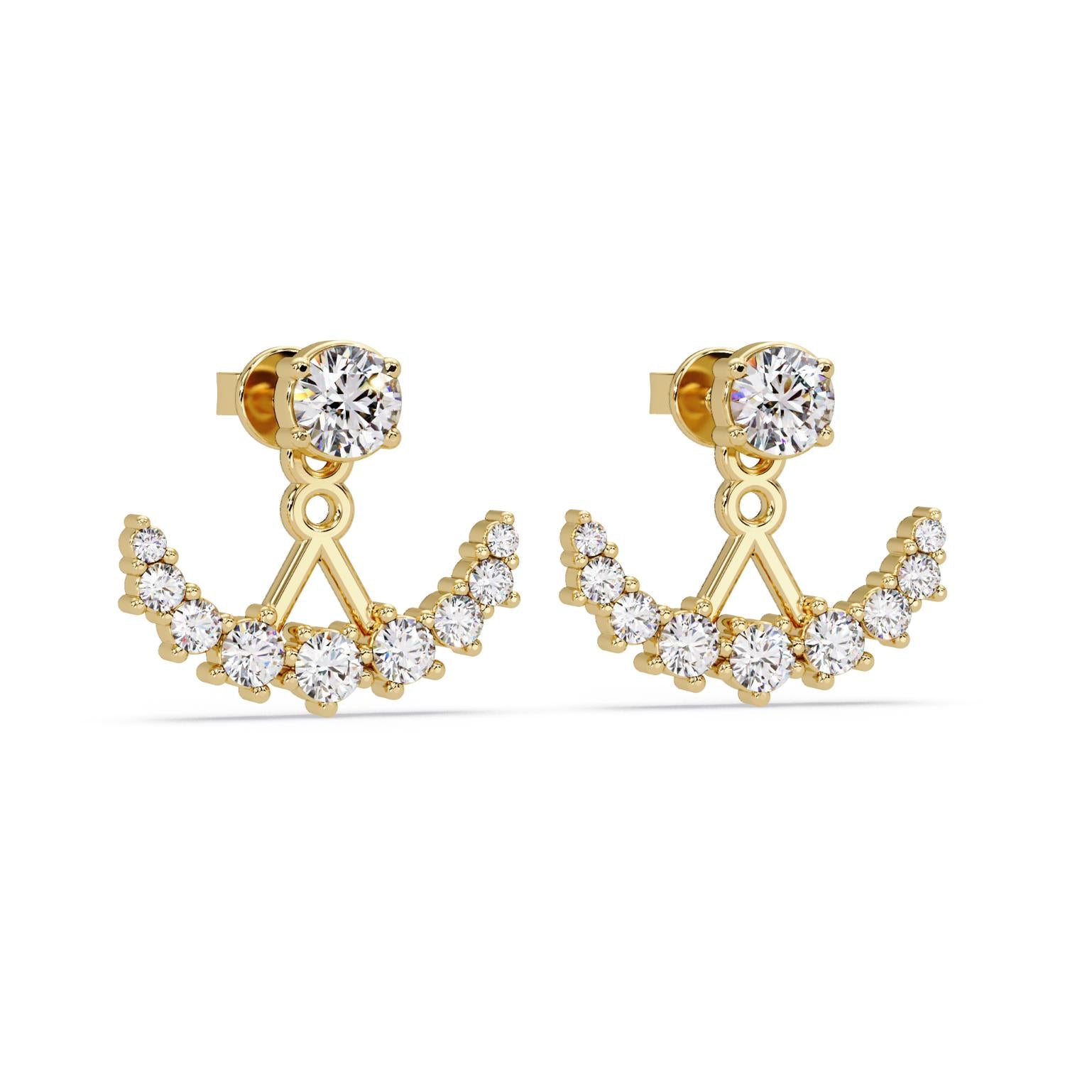 Round 1.20 Ct Lab-Grown Diamond Curved Fan Jacket Earrings - Sterling Silver