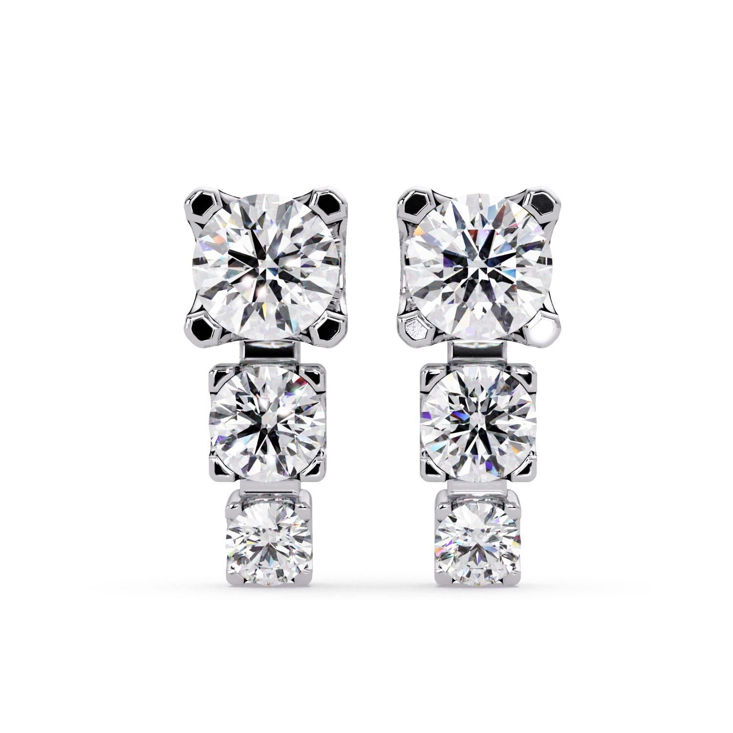 Round 1.70 Ct Lab-Grown Diamond Three Stone Drop Earrings - Sterling Silver