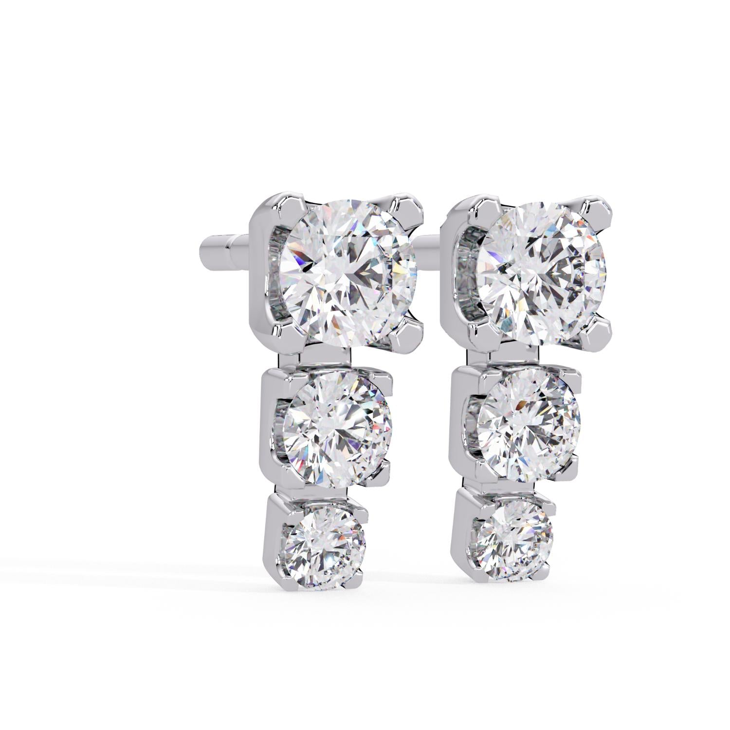 Round 1.70 Ct Lab-Grown Diamond Three Stone Drop Earrings - Sterling Silver