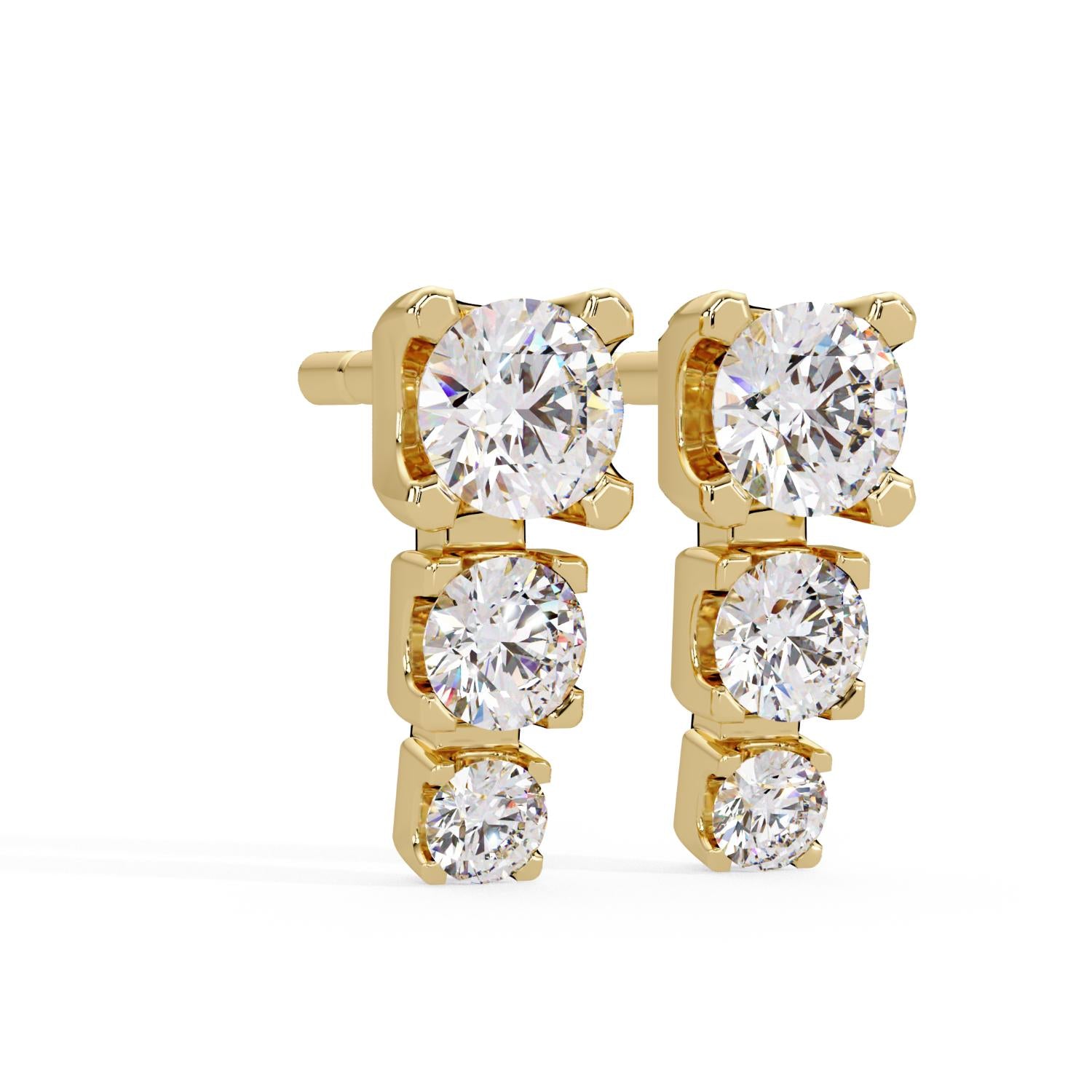 Round 1.70 Ct Lab-Grown Diamond Three Stone Drop Earrings - Sterling Silver
