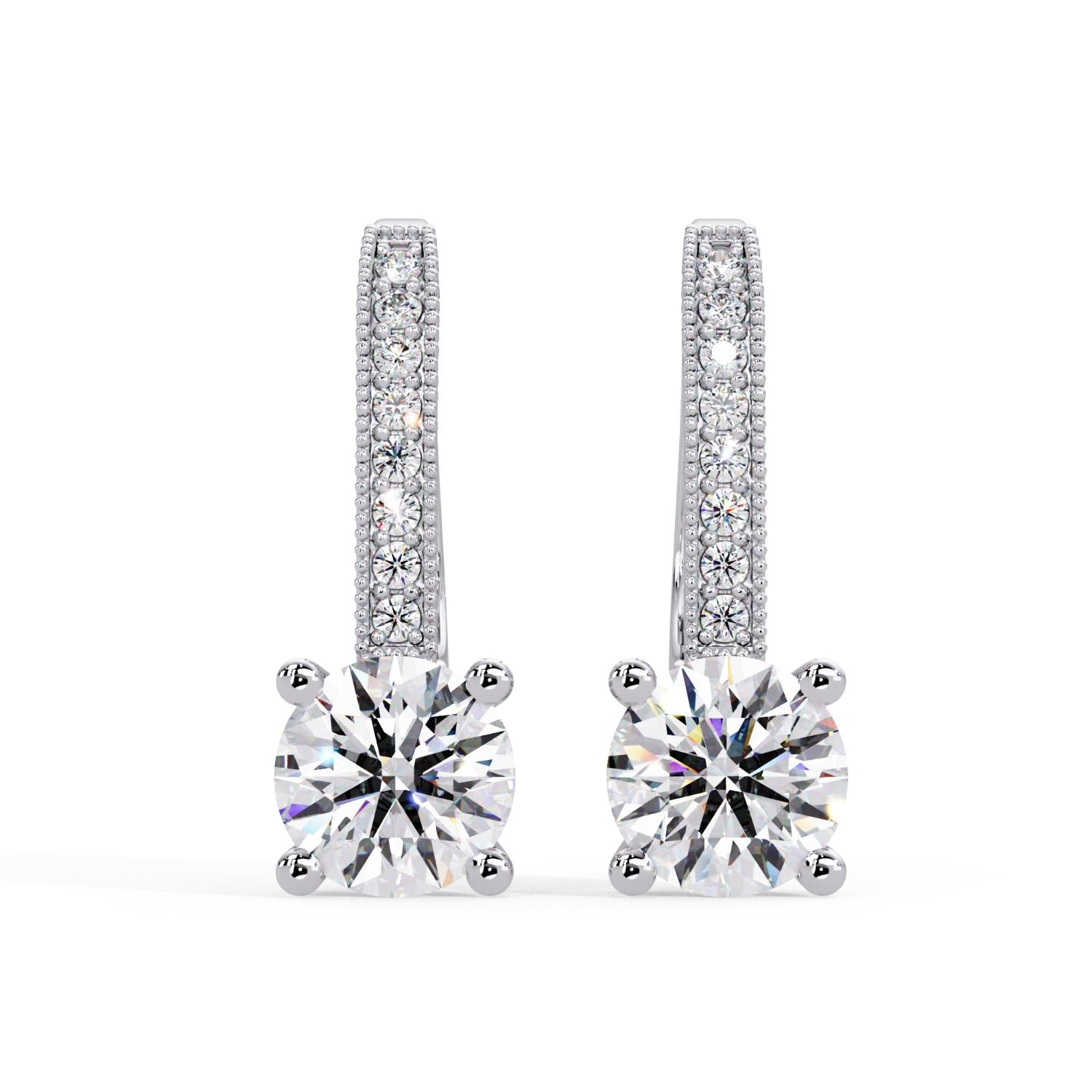 Round 2.20 Ct Lab-Grown Diamond Pavé Hoop Drop Earrings - Sterling Silver