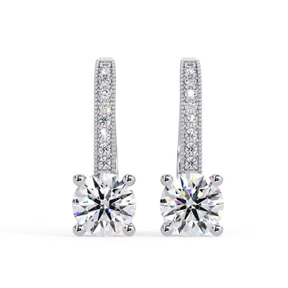 Round 2.20 Ct Lab-Grown Diamond PavÃ© Hoop Drop Earrings - Sterling Silver