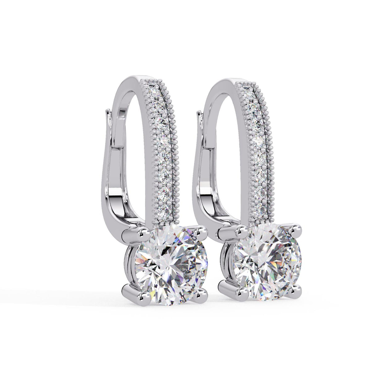 Round 2.20 Ct Lab-Grown Diamond PavÃ© Hoop Drop Earrings - Sterling Silver