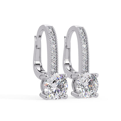 Round 2.20 Ct Lab-Grown Diamond PavÃ© Hoop Drop Earrings - Sterling Silver