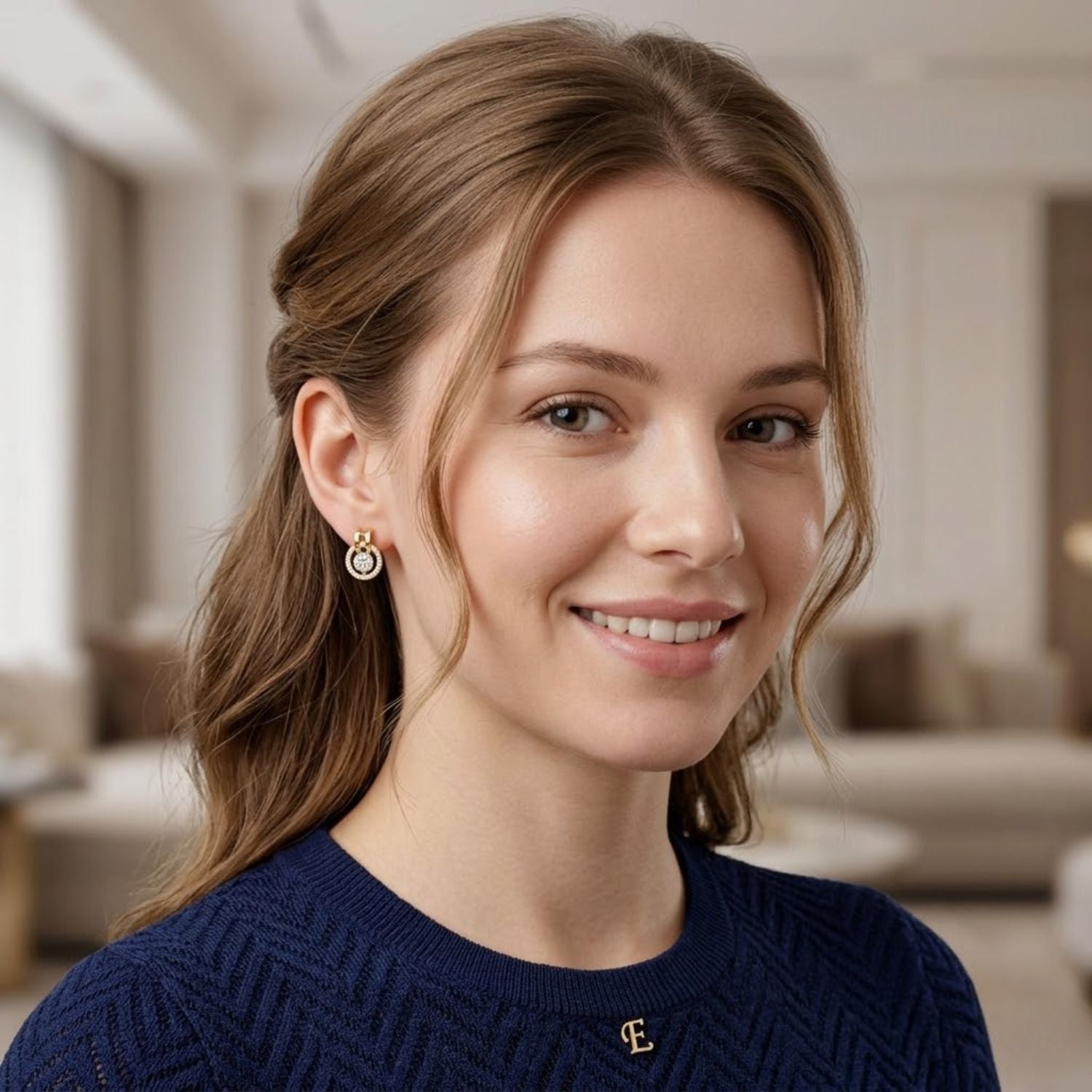Round 1.55 Ct Lab-Grown Diamond Halo Circle Drop Earrings - Sterling Silver