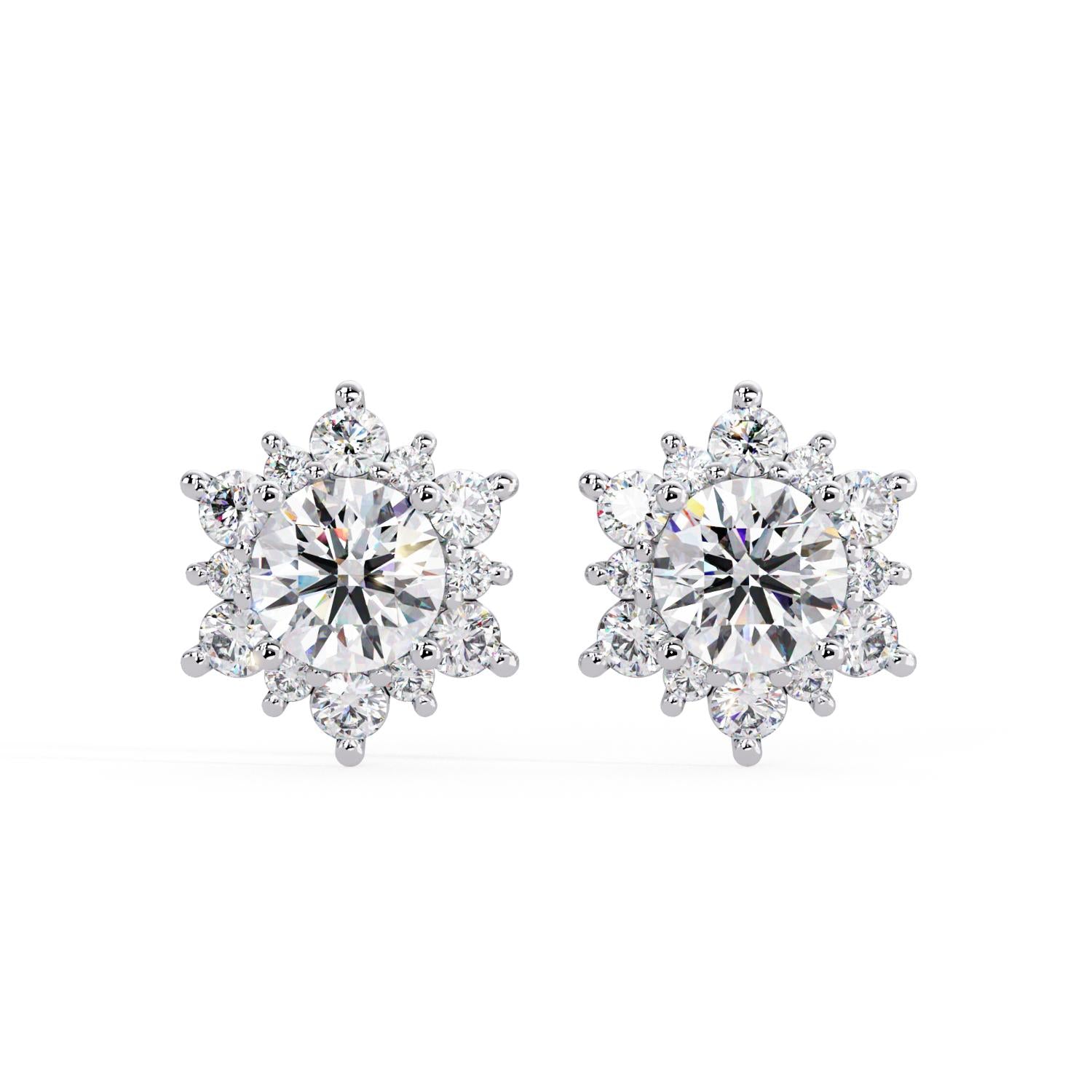 Round 3.00 Ct Lab-Grown Diamond Floral Cluster Halo Earrings - Sterling Silver