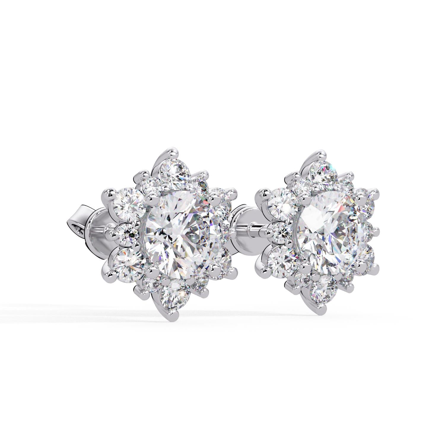 Round 3.00 Ct Lab-Grown Diamond Floral Cluster Halo Earrings - Sterling Silver
