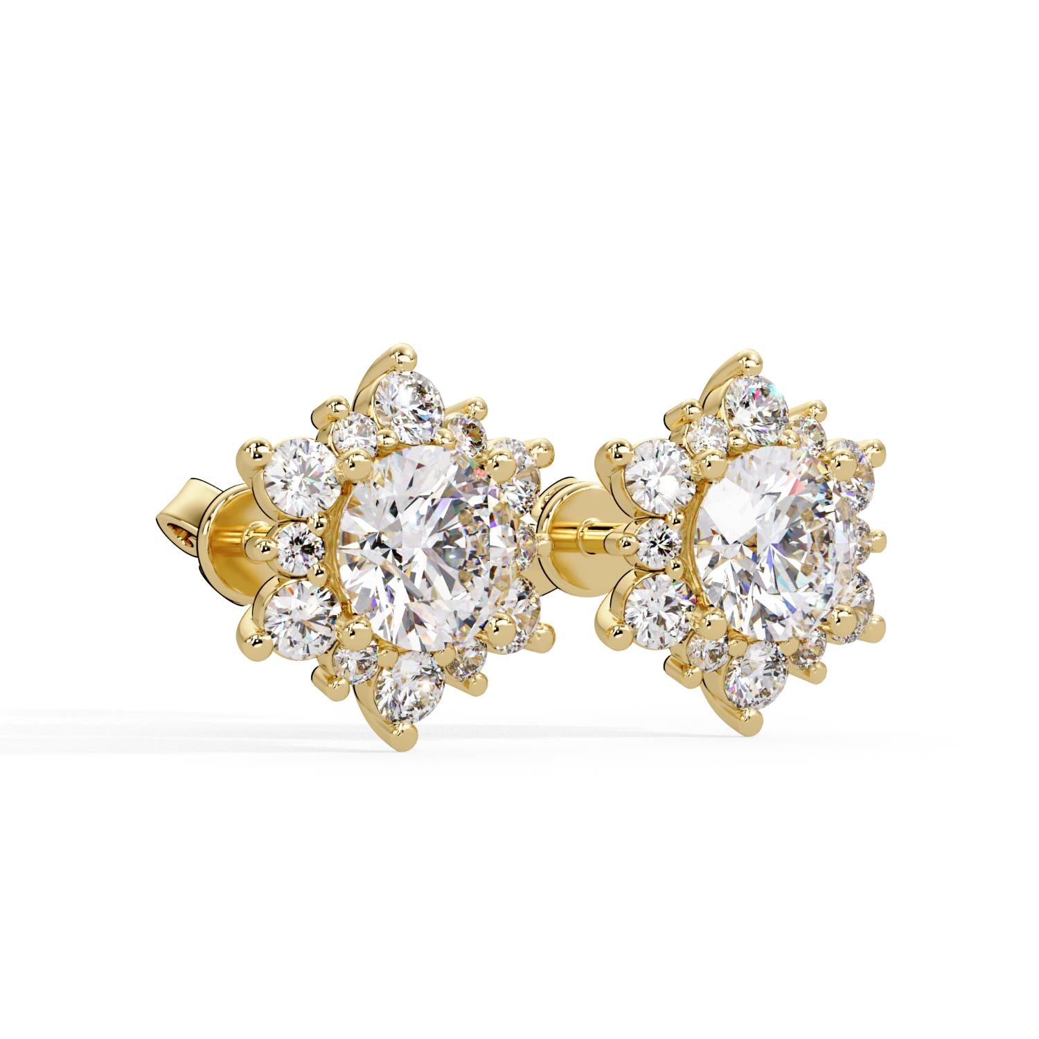 Round 3.00 Ct Lab-Grown Diamond Floral Cluster Halo Earrings - Sterling Silver