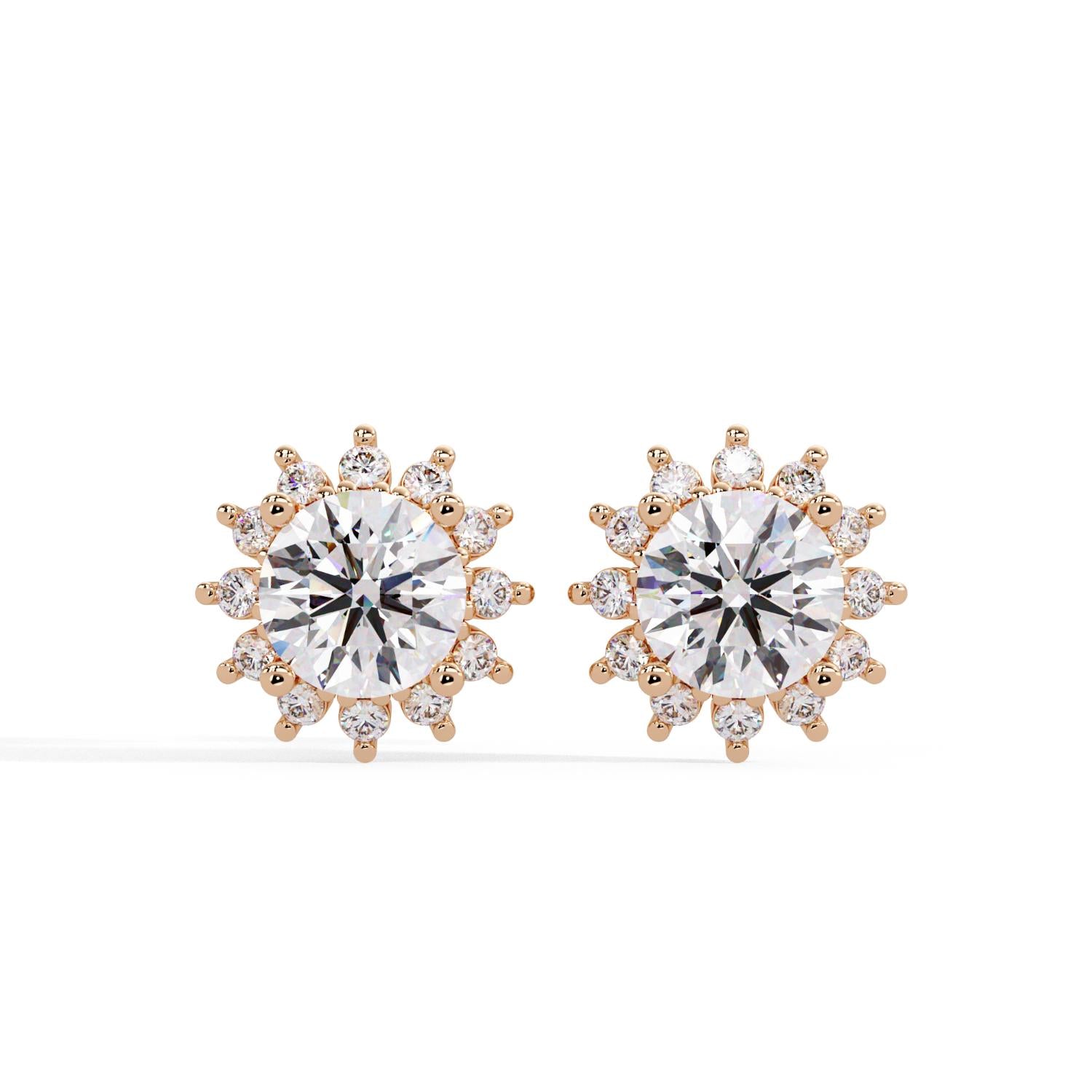 Round 3.00 Ct Lab-Grown Diamond Floral Halo Stud Earrings - Sterling Silver