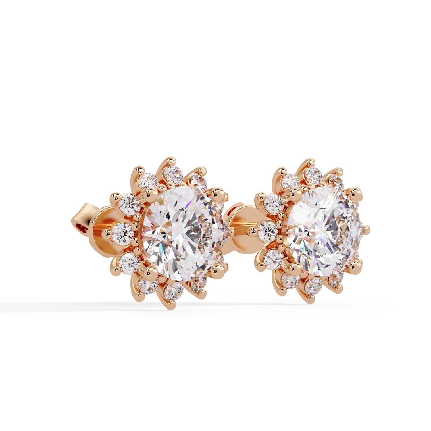 Round 3.00 Ct Lab-Grown Diamond Floral Halo Stud Earrings - Sterling Silver