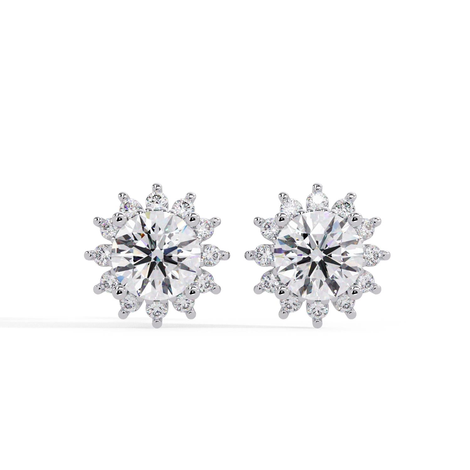 Round 3.00 Ct Lab-Grown Diamond Floral Halo Stud Earrings - Sterling Silver