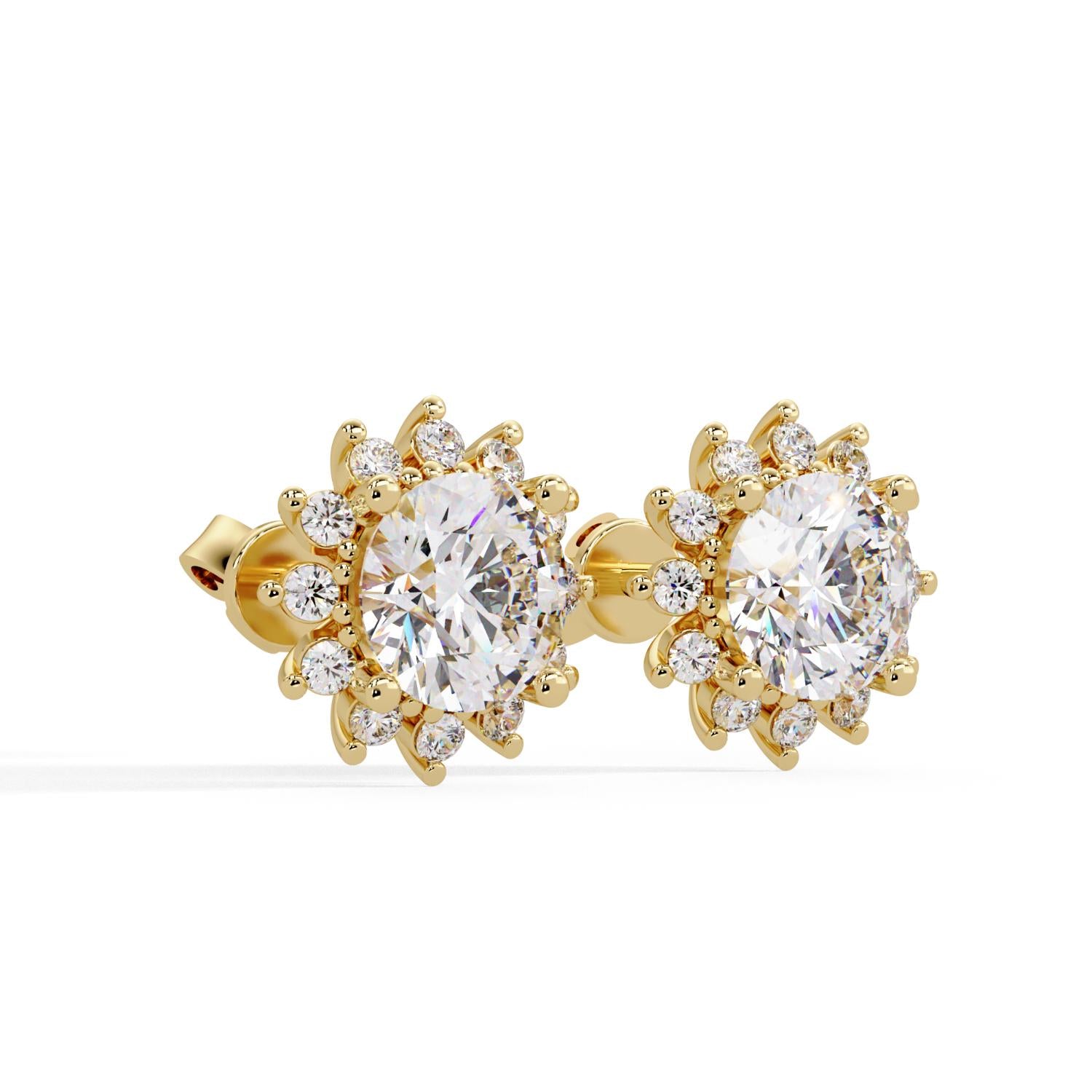 Round 3.00 Ct Lab-Grown Diamond Floral Halo Stud Earrings - Sterling Silver