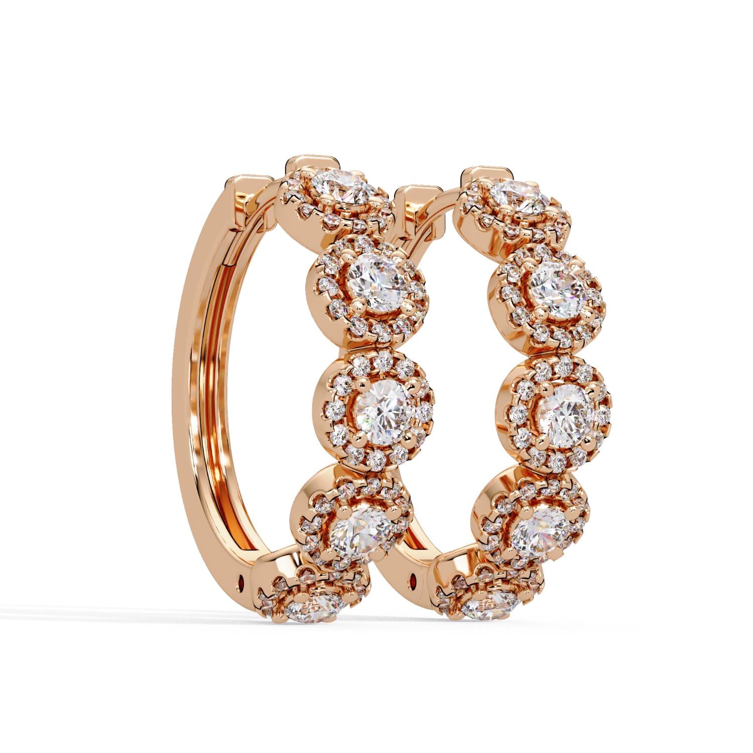 Round 1.50 Ct Lab-Grown Diamond Halo Cluster Hoop Earrings - Sterling Silver