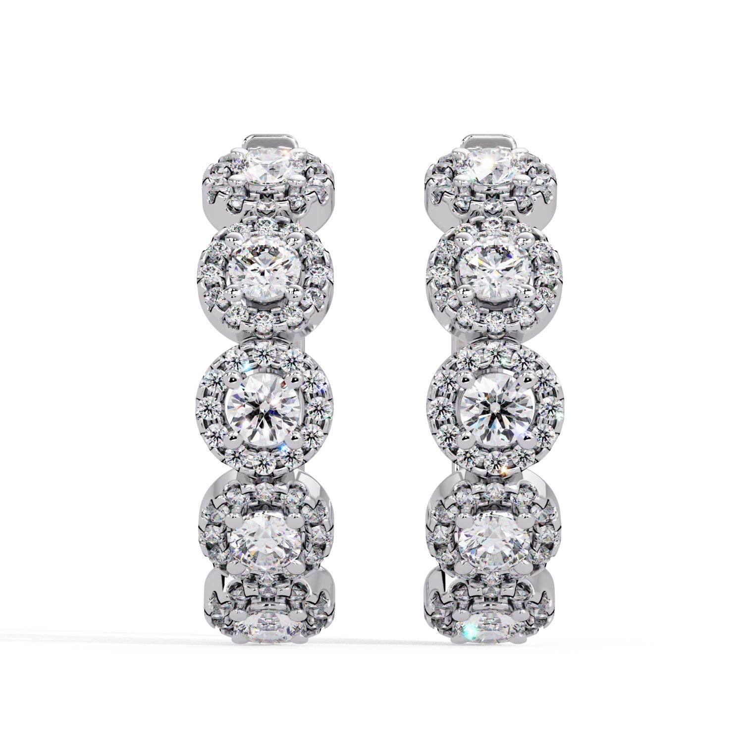 Round 1.50 Ct Lab-Grown Diamond Halo Cluster Hoop Earrings - Sterling Silver