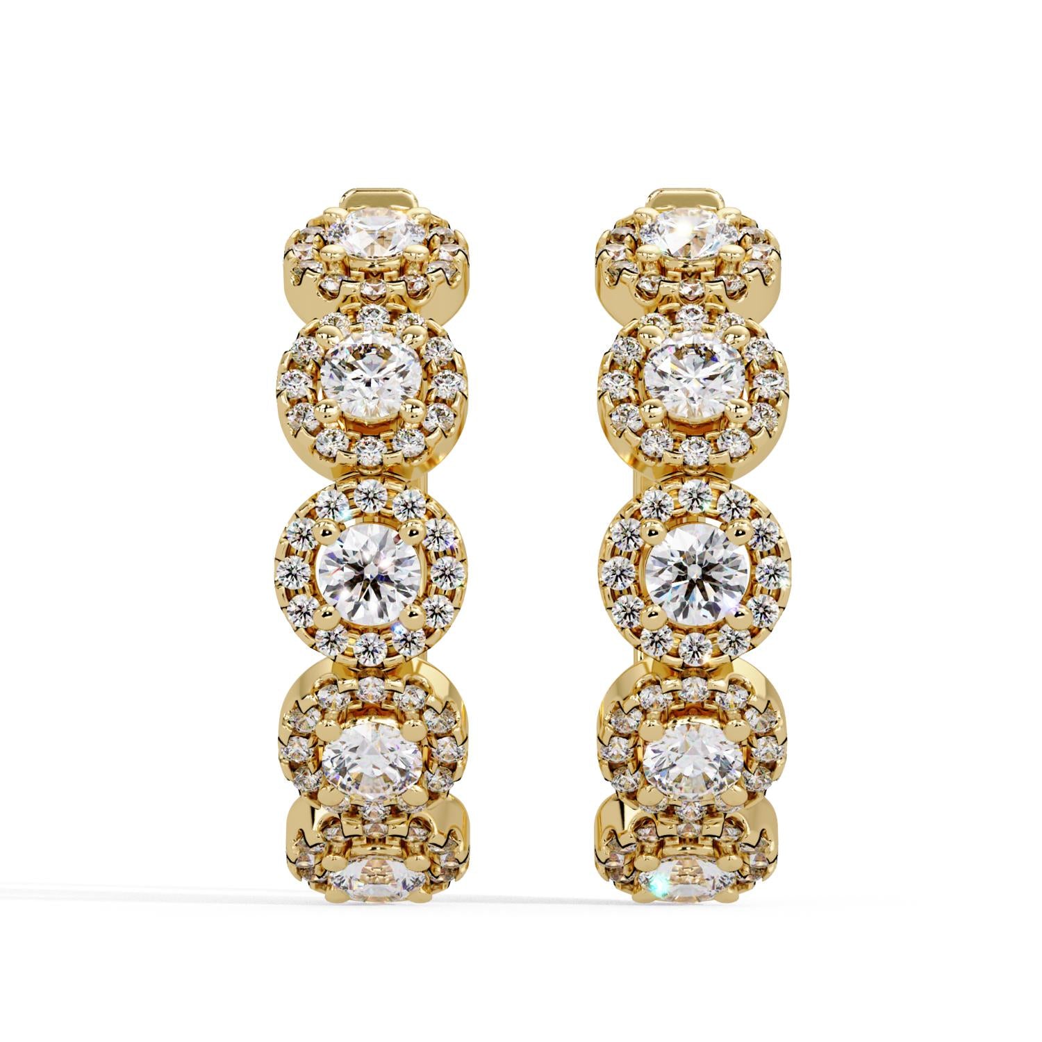 Round 1.50 Ct Lab-Grown Diamond Halo Cluster Hoop Earrings - Sterling Silver