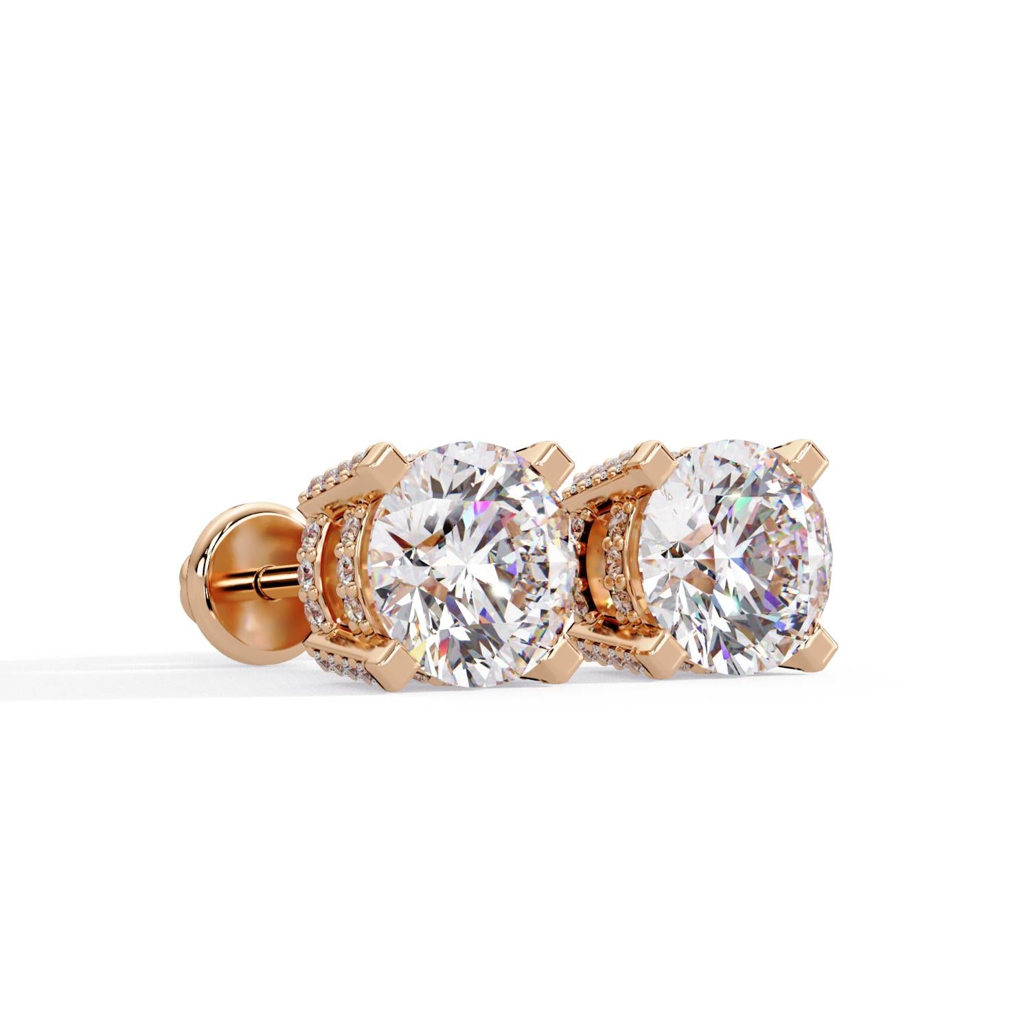Round 3.00 Ct Lab-Grown Diamond Classic Solitaire with Hidden Halo Earrings - Sterling Silver