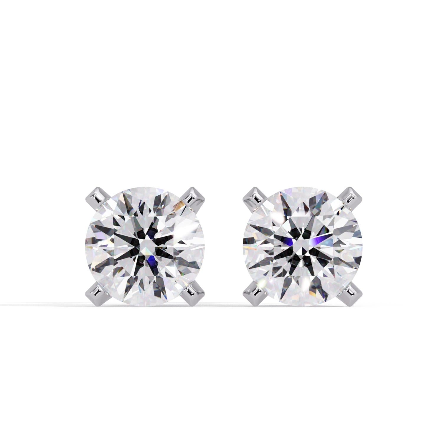 Round 3.00 Ct Lab-Grown Diamond Classic Solitaire with Hidden Halo Earrings - Sterling Silver