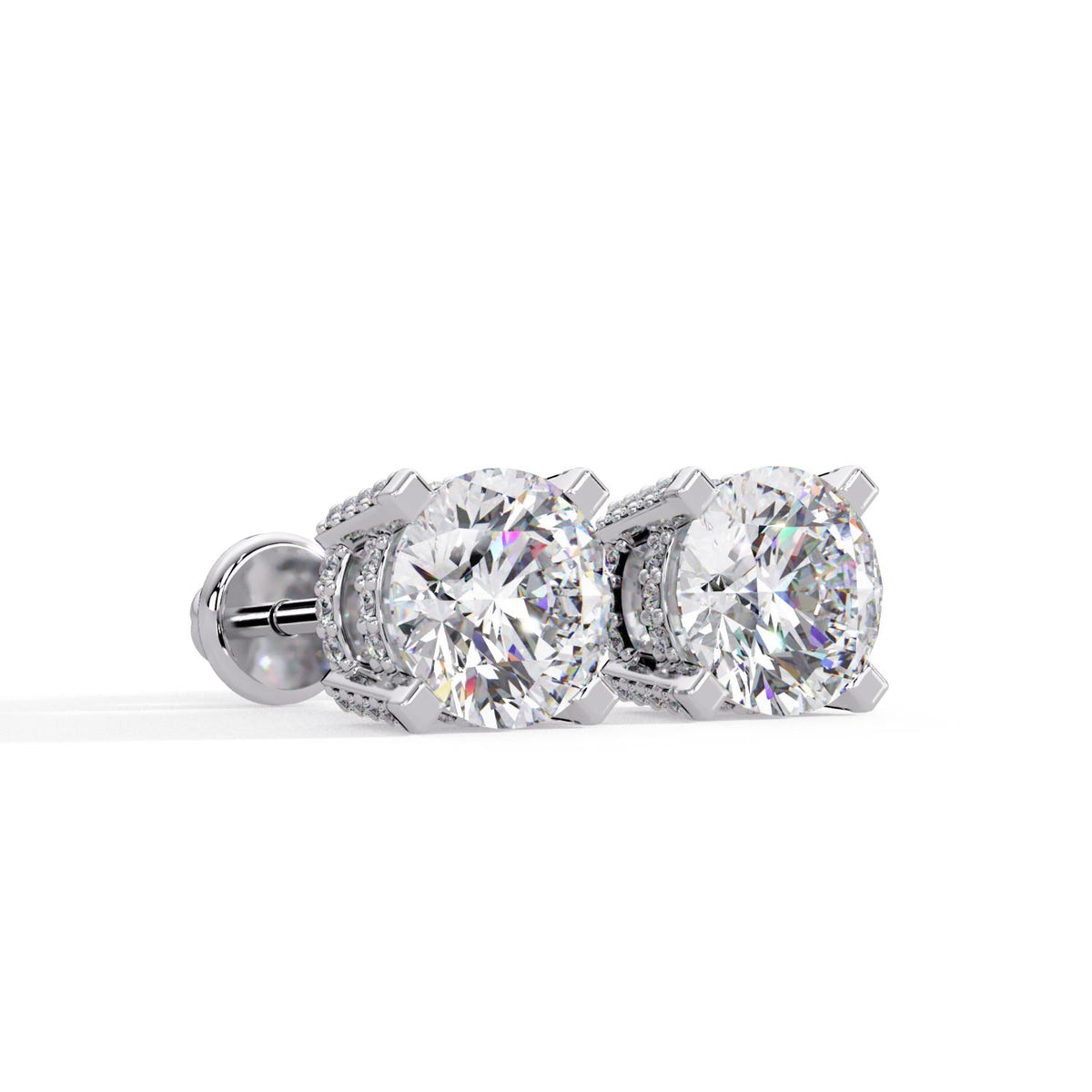 Round 3.00 Ct Lab-Grown Diamond Classic Solitaire with Hidden Halo Earrings - Sterling Silver