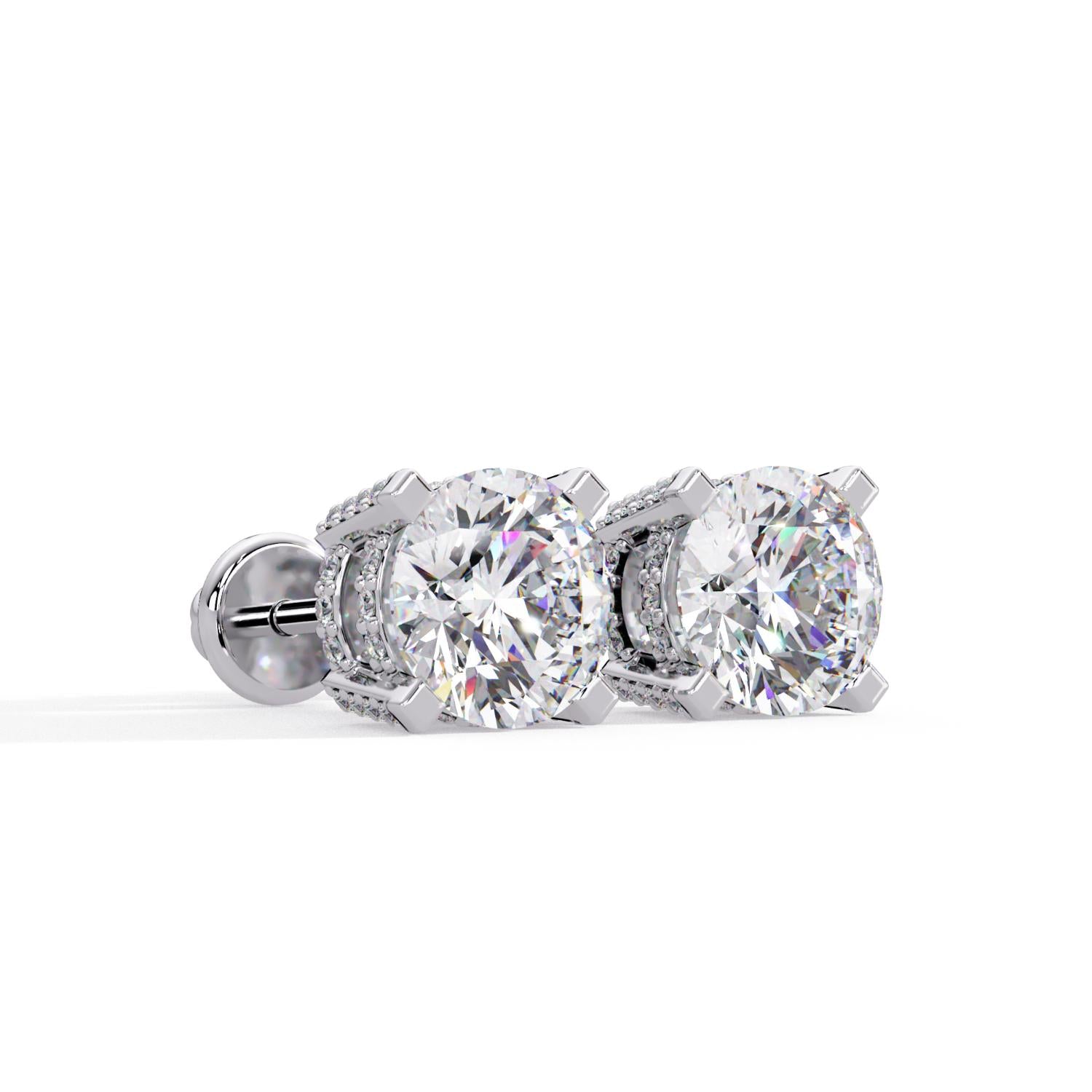 Round 3.00 Ct Lab-Grown Diamond Classic Solitaire with Hidden Halo Earrings - Sterling Silver