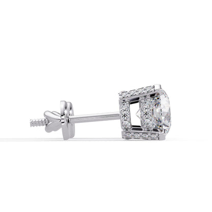 Round 3.00 Ct Lab-Grown Diamond Classic Solitaire with Hidden Halo Earrings - Sterling Silver