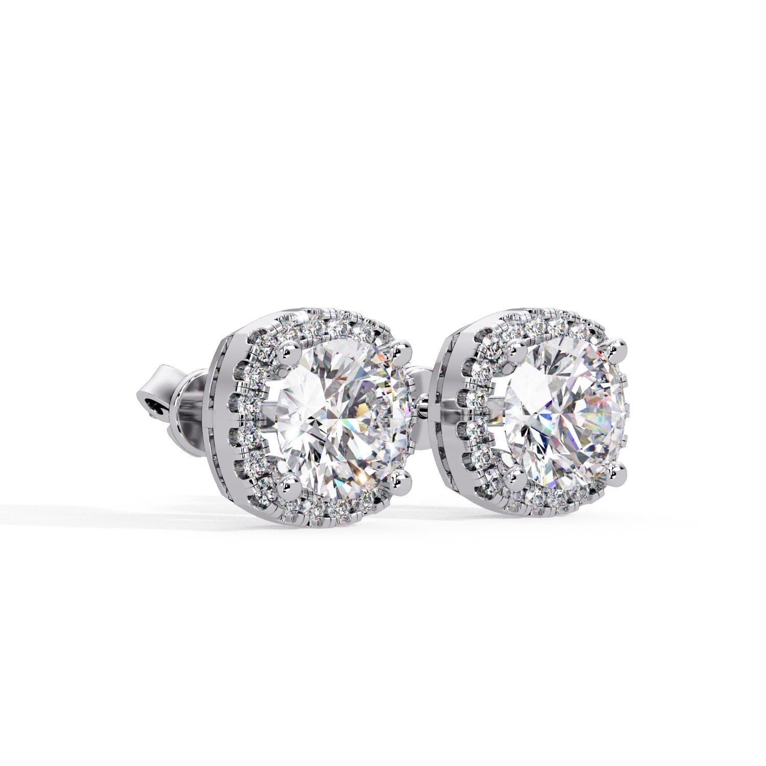 Round 2.85 Ct Lab-Grown Diamond Classic Halo Stud Earrings - Sterling Silver