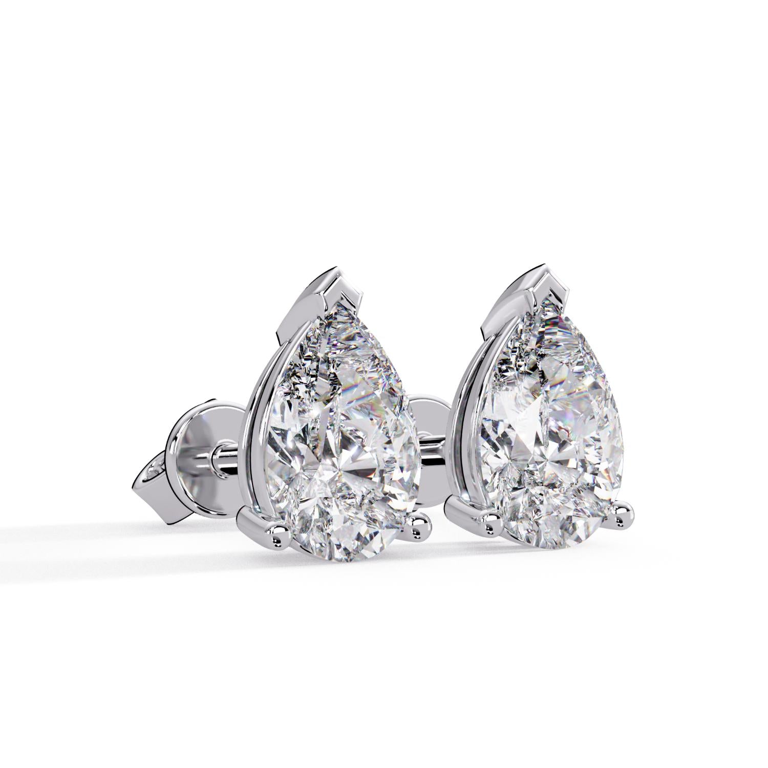 Classic Solitaire Pear 2.00 Ct Lab-Grown Diamond Stud Earrings - Sterling Silver