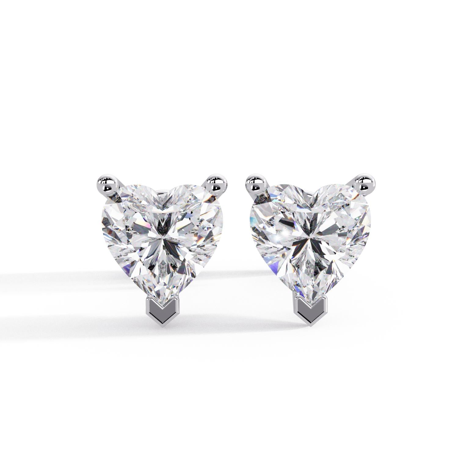 Classic Solitaire Heart 1.20 Ct Lab-Grown Diamond Stud Earrings - Sterling Silver