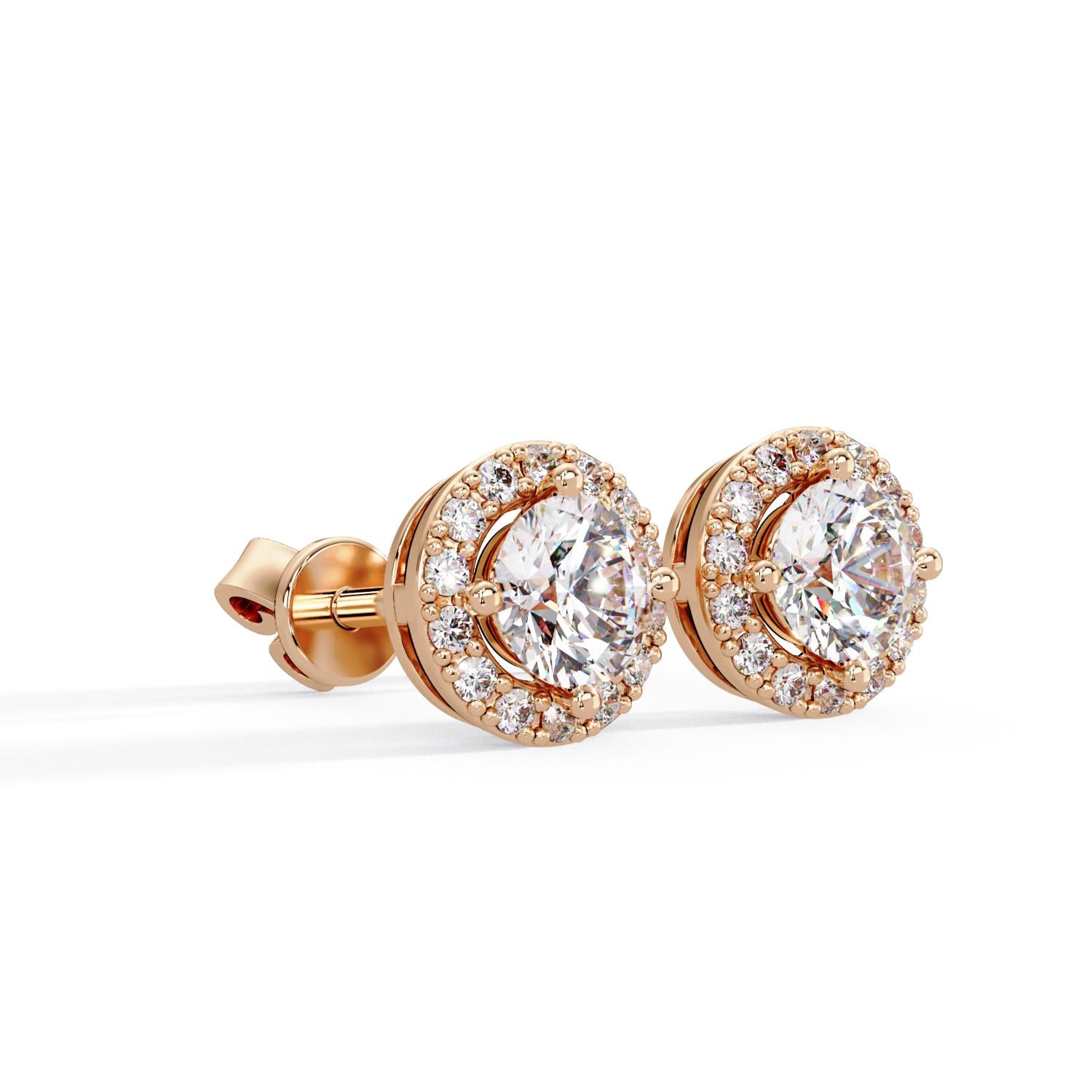 Round 1.20 Ct Lab-Grown Diamond Classic Halo Stud Earrings - Sterling Silver