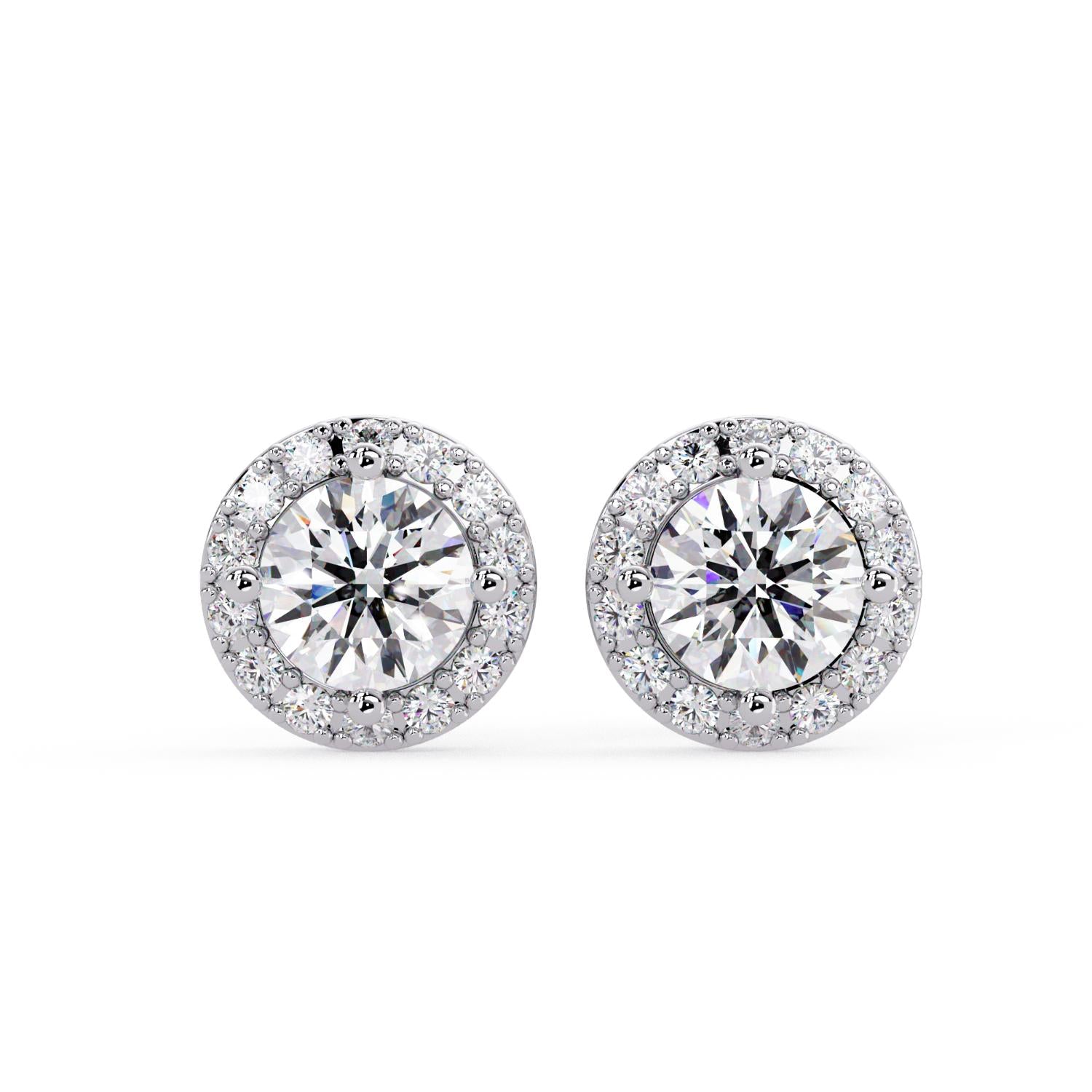Round 1.20 Ct Lab-Grown Diamond Classic Halo Stud Earrings - Sterling Silver