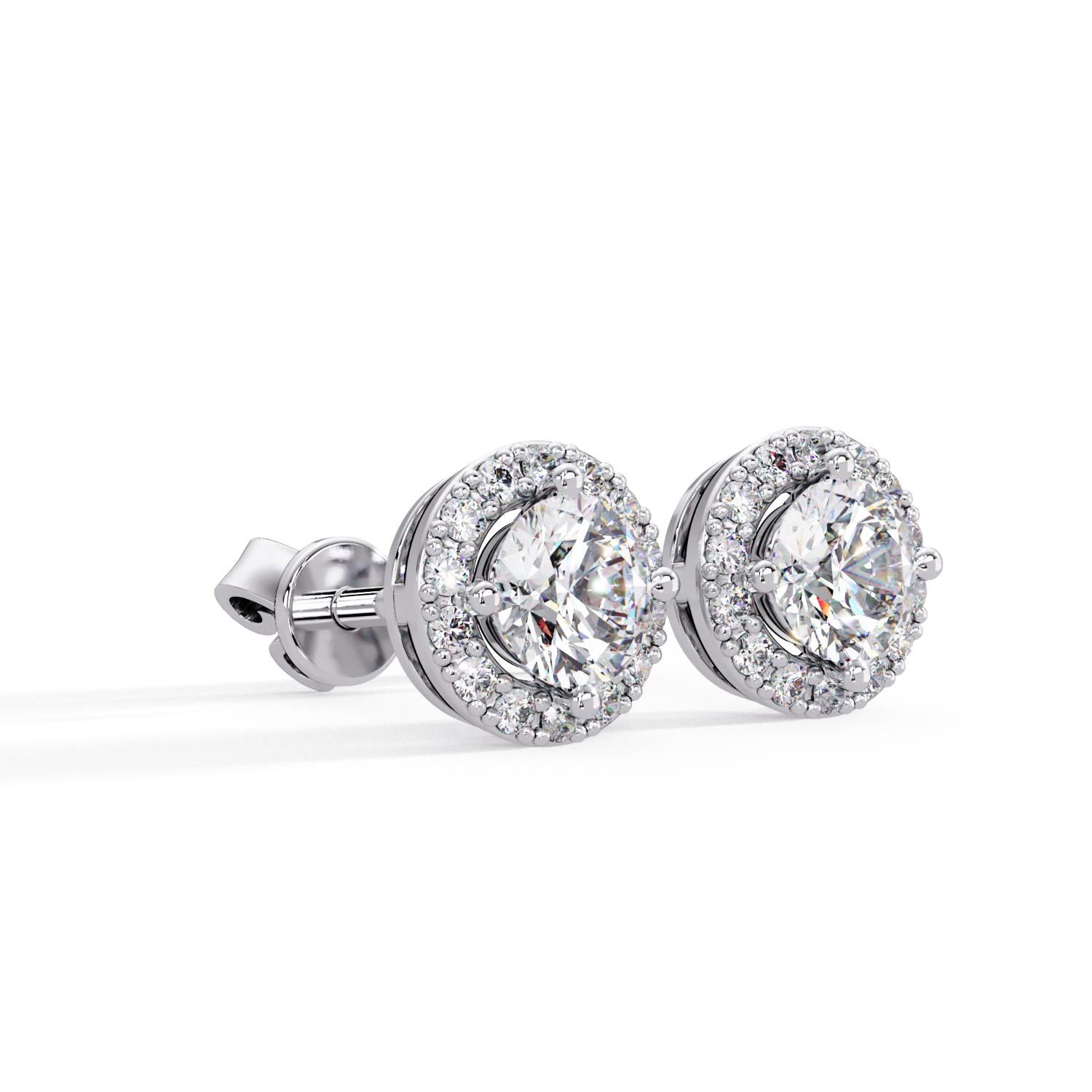 Round 1.20 Ct Lab-Grown Diamond Classic Halo Stud Earrings - Sterling Silver