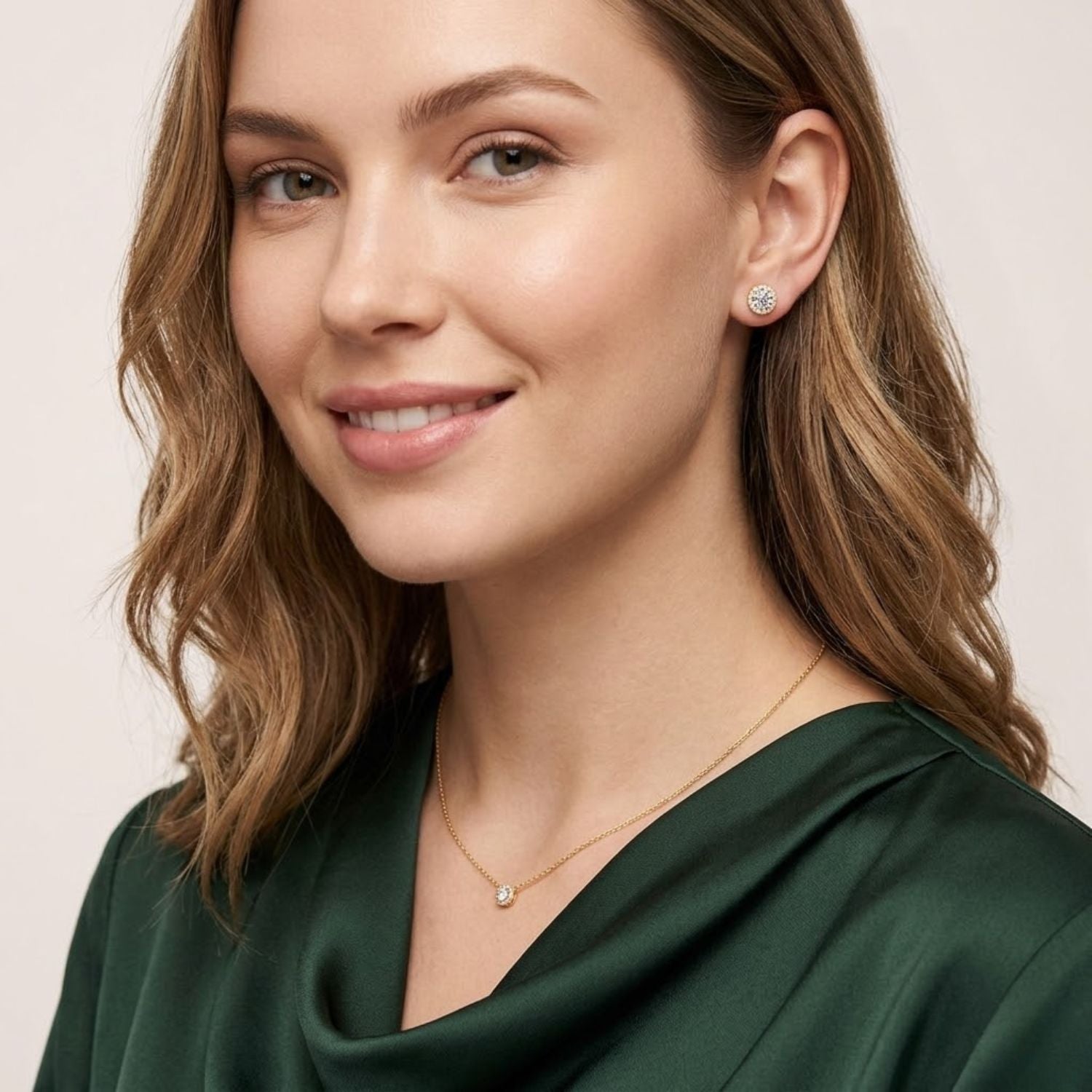 Round 1.20 Ct Lab-Grown Diamond Classic Halo Stud Earrings - Sterling Silver