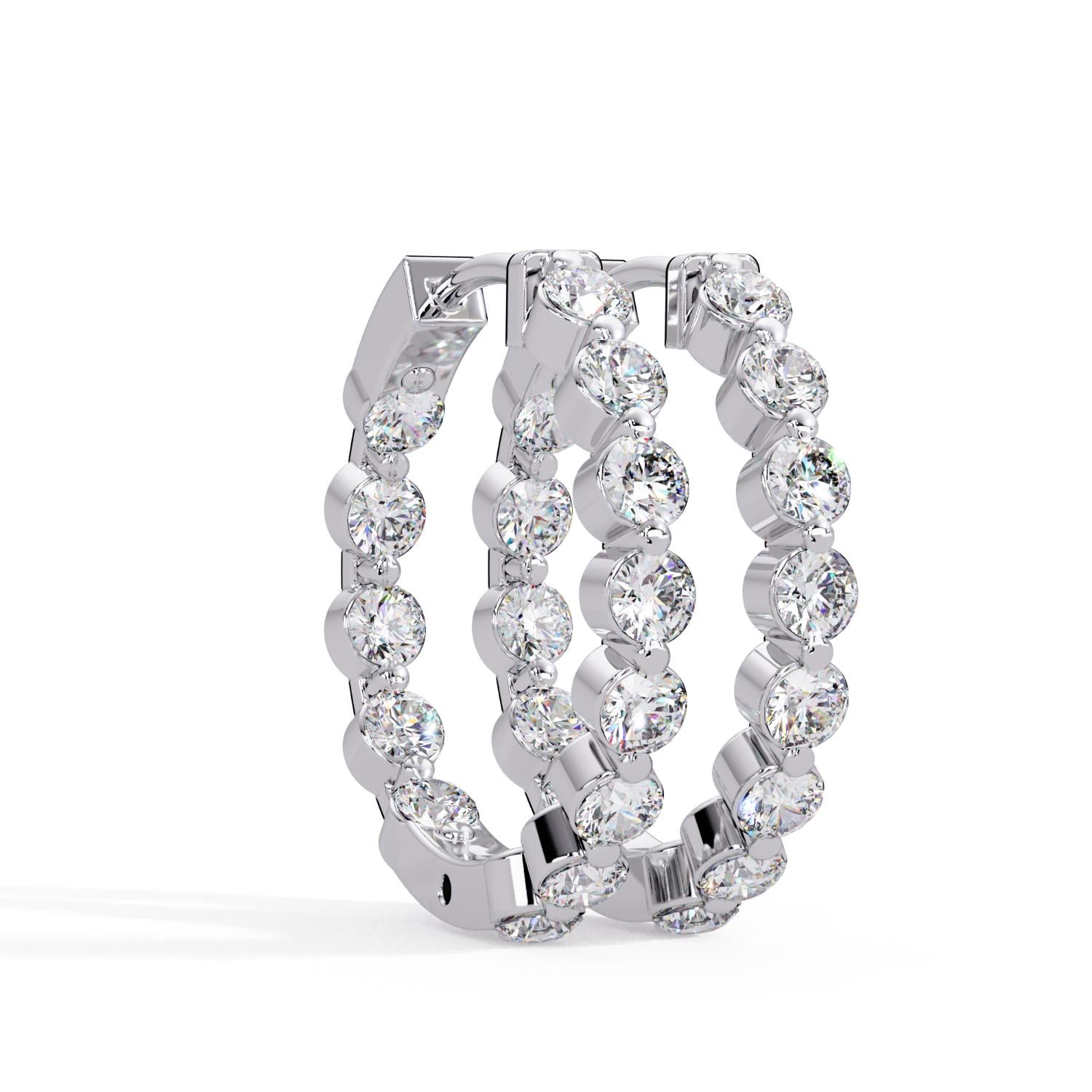 Round 1.60 Ct Lab-Grown Diamond Double Row Eternity Hoop Earrings - Sterling Silver