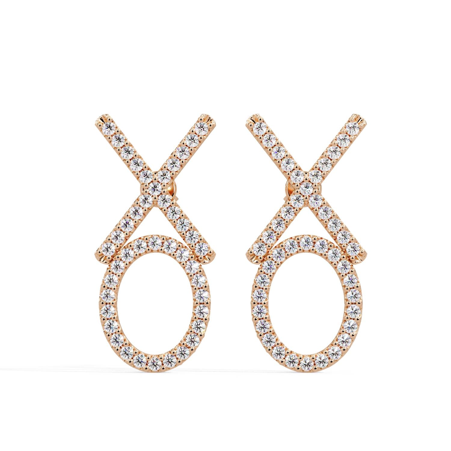 Round 1.10 Ct Lab-Grown Diamond X & Circle Drop Earrings - Sterling Silver