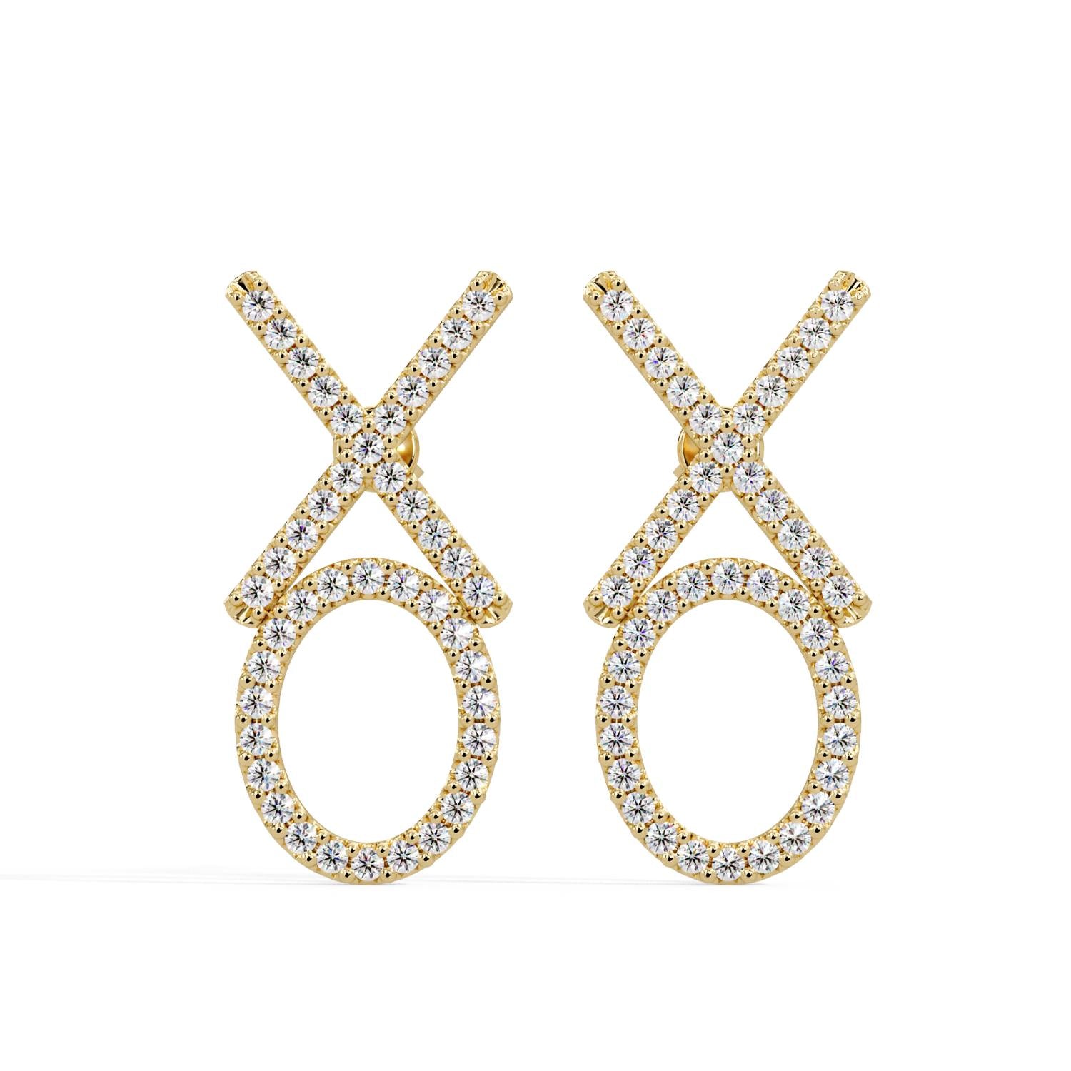 Round 1.10 Ct Lab-Grown Diamond X & Circle Drop Earrings - Sterling Silver