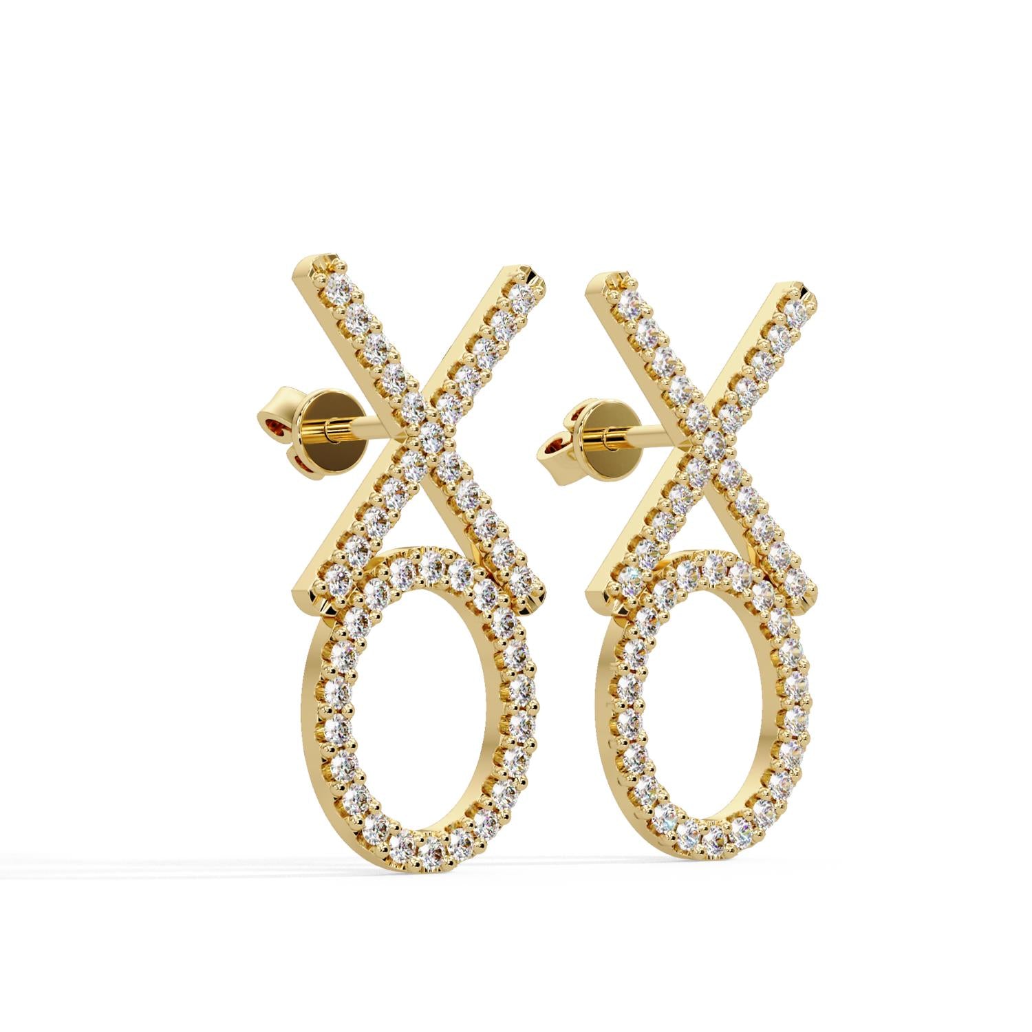 Round 1.10 Ct Lab-Grown Diamond X & Circle Drop Earrings - Sterling Silver