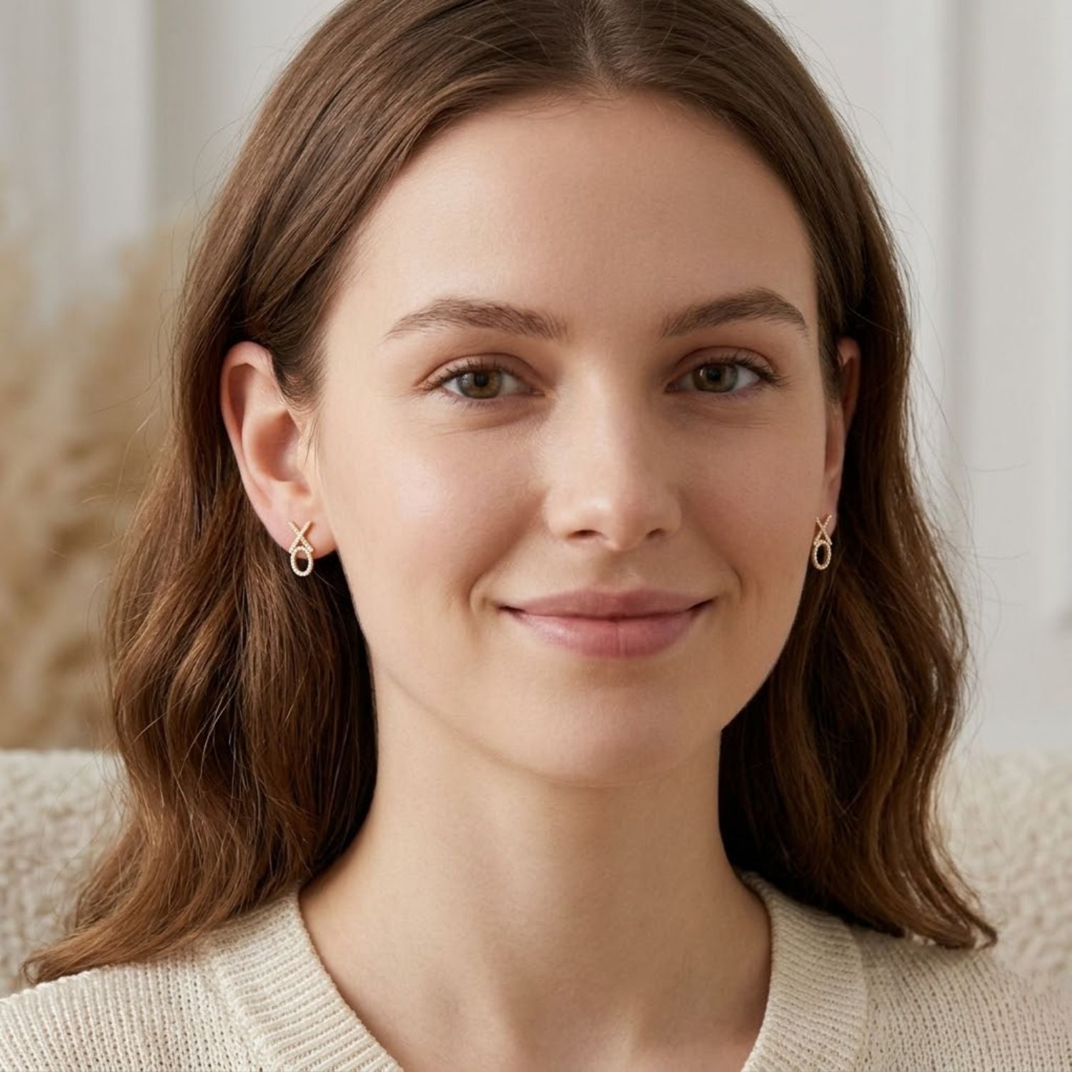 Round 1.10 Ct Lab-Grown Diamond X & Circle Drop Earrings - Sterling Silver