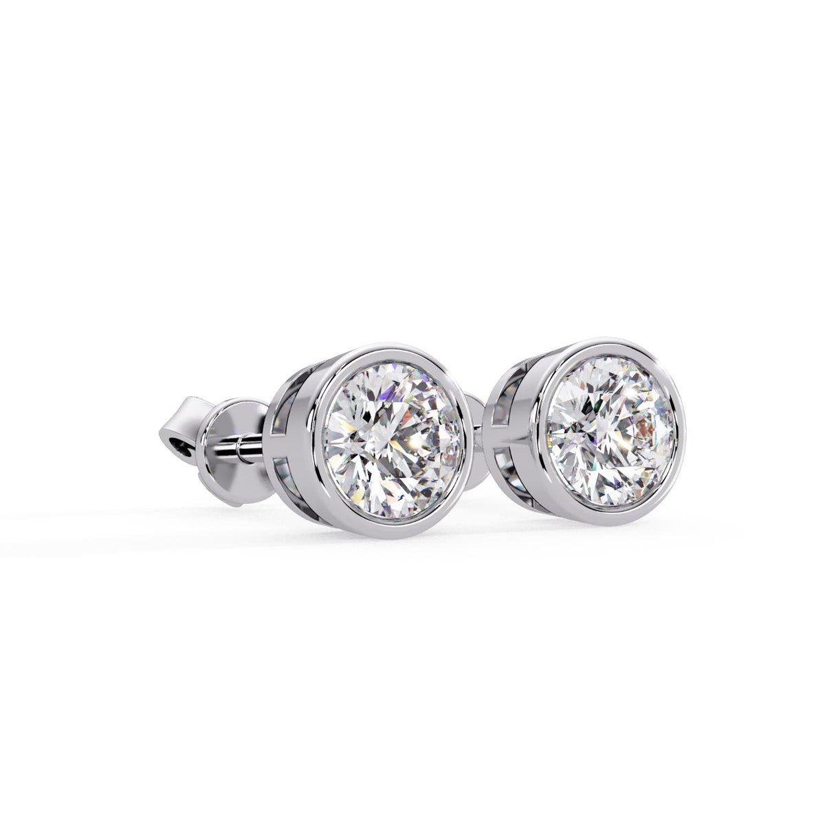 Round 1.30 Ct Lab-Grown Diamond Bezel Solitaire Stud Earrings - Sterling Silver