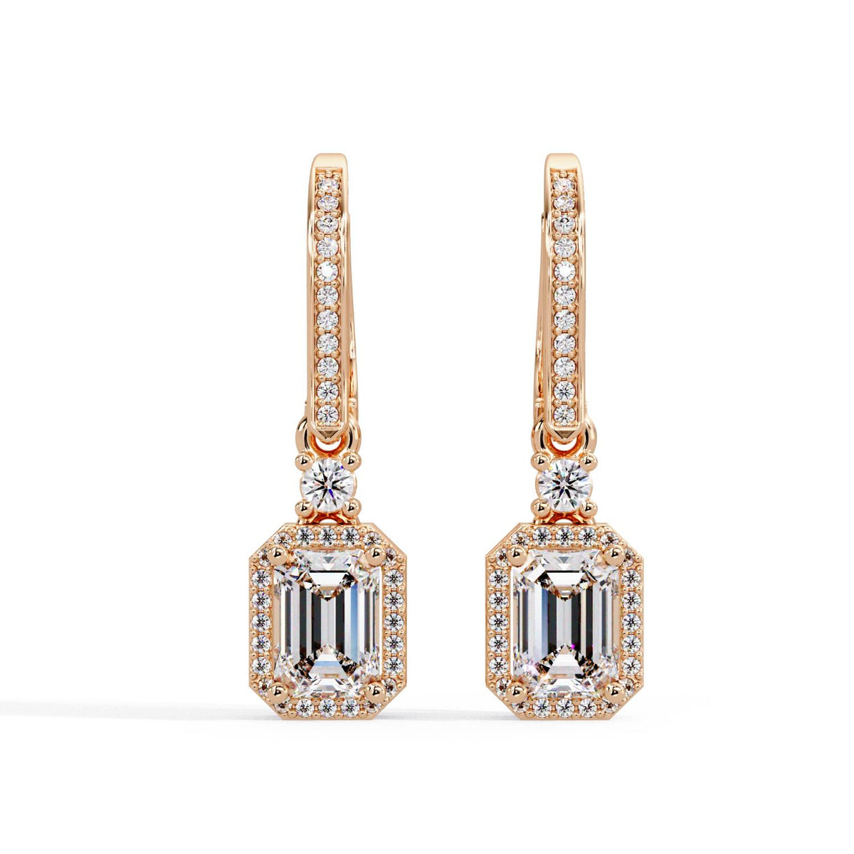 Octagon 2.61 Ct Lab-Grown Diamond Halo Drop Earrings - Sterling Silver