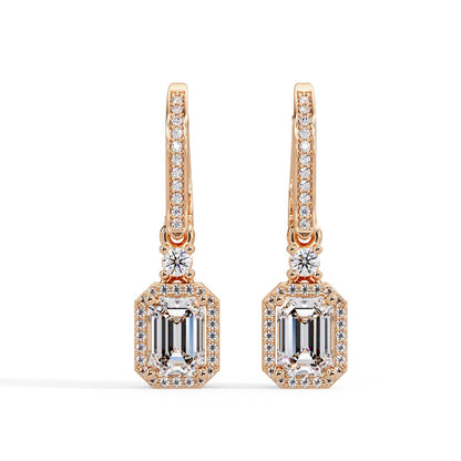 Octagon 2.61 Ct Lab-Grown Diamond Halo Drop Earrings - Sterling Silver