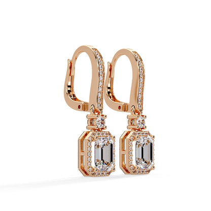 Octagon 2.61 Ct Lab-Grown Diamond Halo Drop Earrings - Sterling Silver