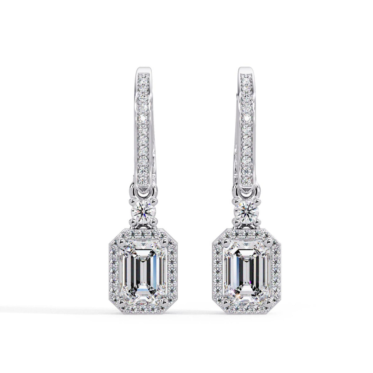 Octagon 2.61 Ct Lab-Grown Diamond Halo Drop Earrings - Sterling Silver