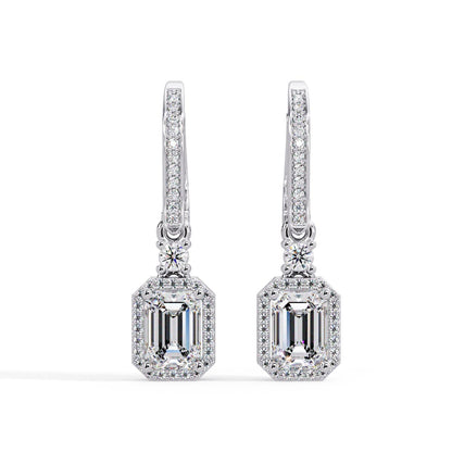Octagon 2.61 Ct Lab-Grown Diamond Halo Drop Earrings - Sterling Silver