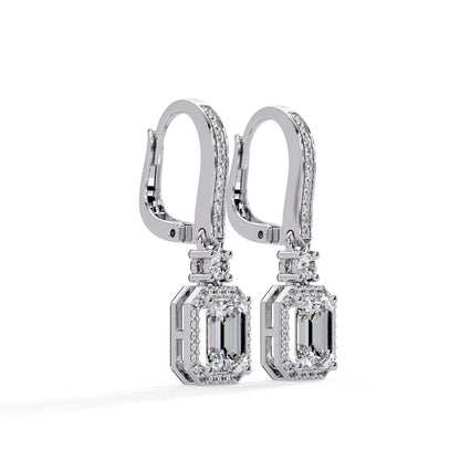 Octagon 2.61 Ct Lab-Grown Diamond Halo Drop Earrings - Sterling Silver