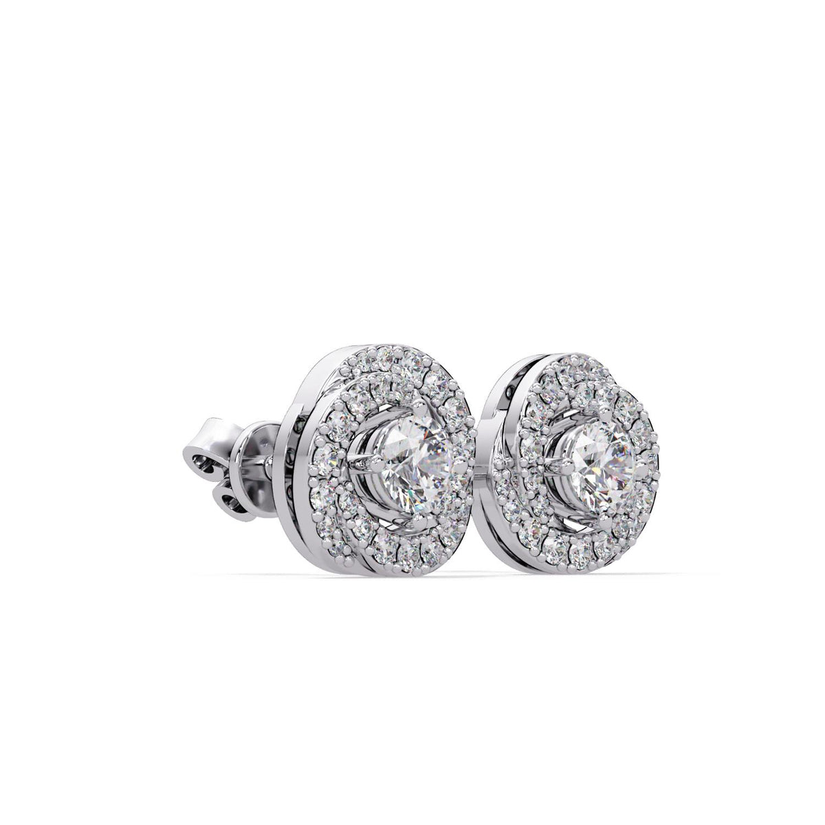 Round 0.75 Ct Lab-Grown Diamond Halo Stud Earrings - Sterling Silver
