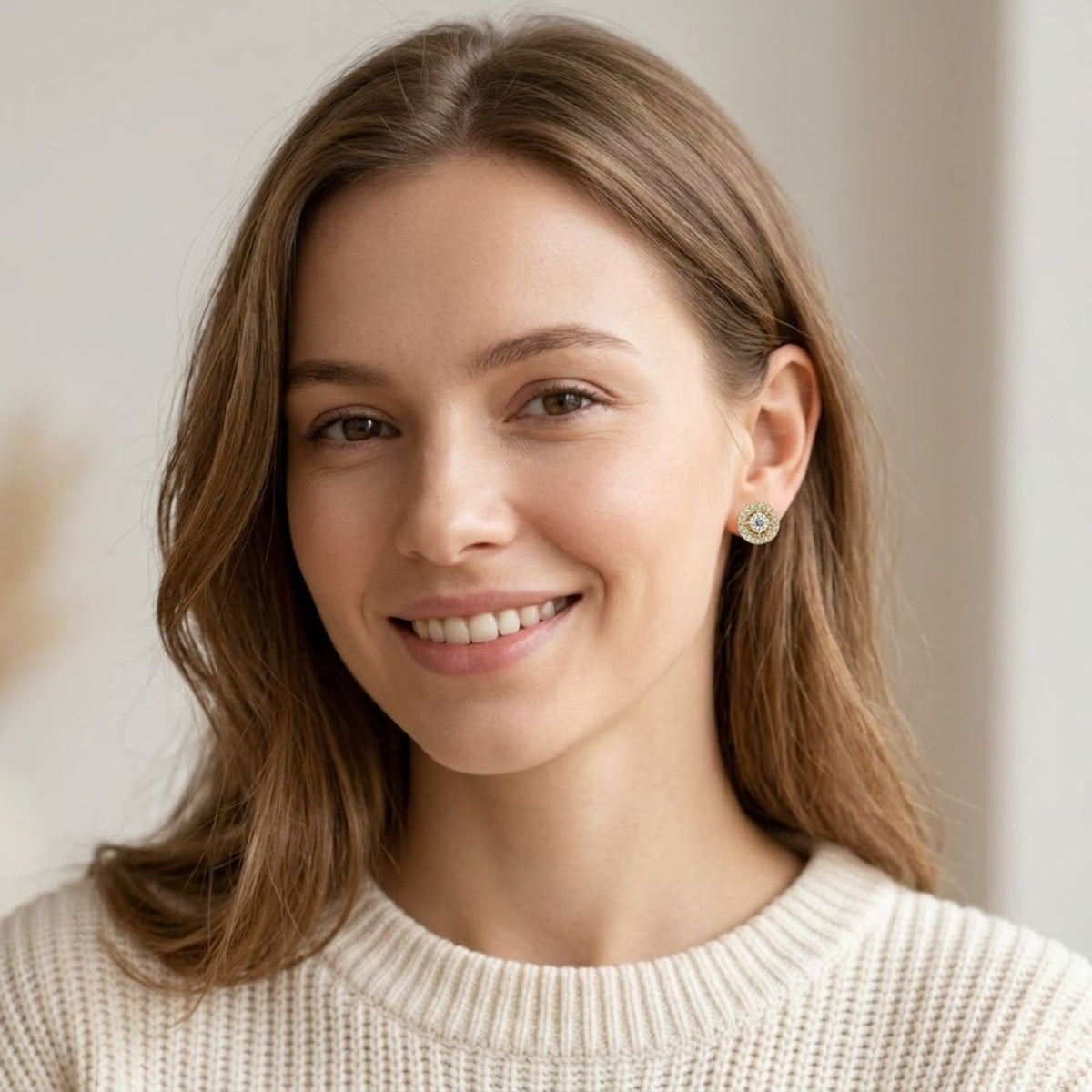 Round 0.75 Ct Lab-Grown Diamond Halo Stud Earrings - Sterling Silver