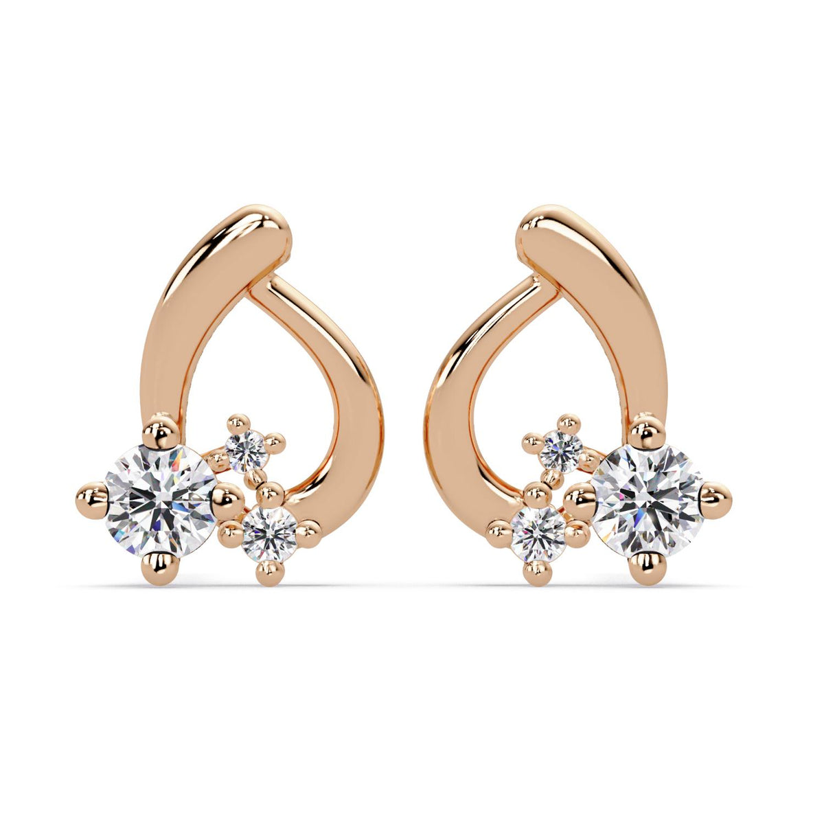 Round 0.45 Ct Lab-Grown Diamond Open Heart Cluster Stud Earrings - Sterling Silver